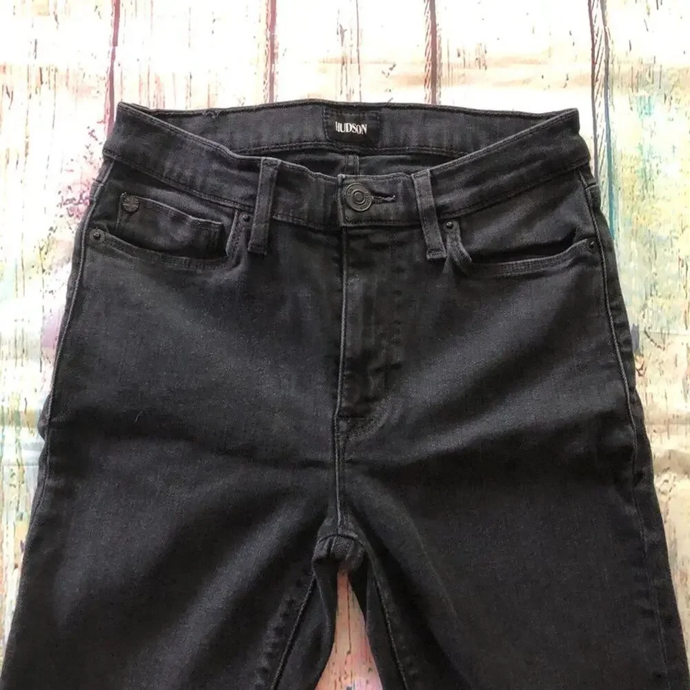 Hudson Jeans Barbara Womens 25 Black Raw Hem High Waist Skinny Casual Goth - Picture 3 of 14